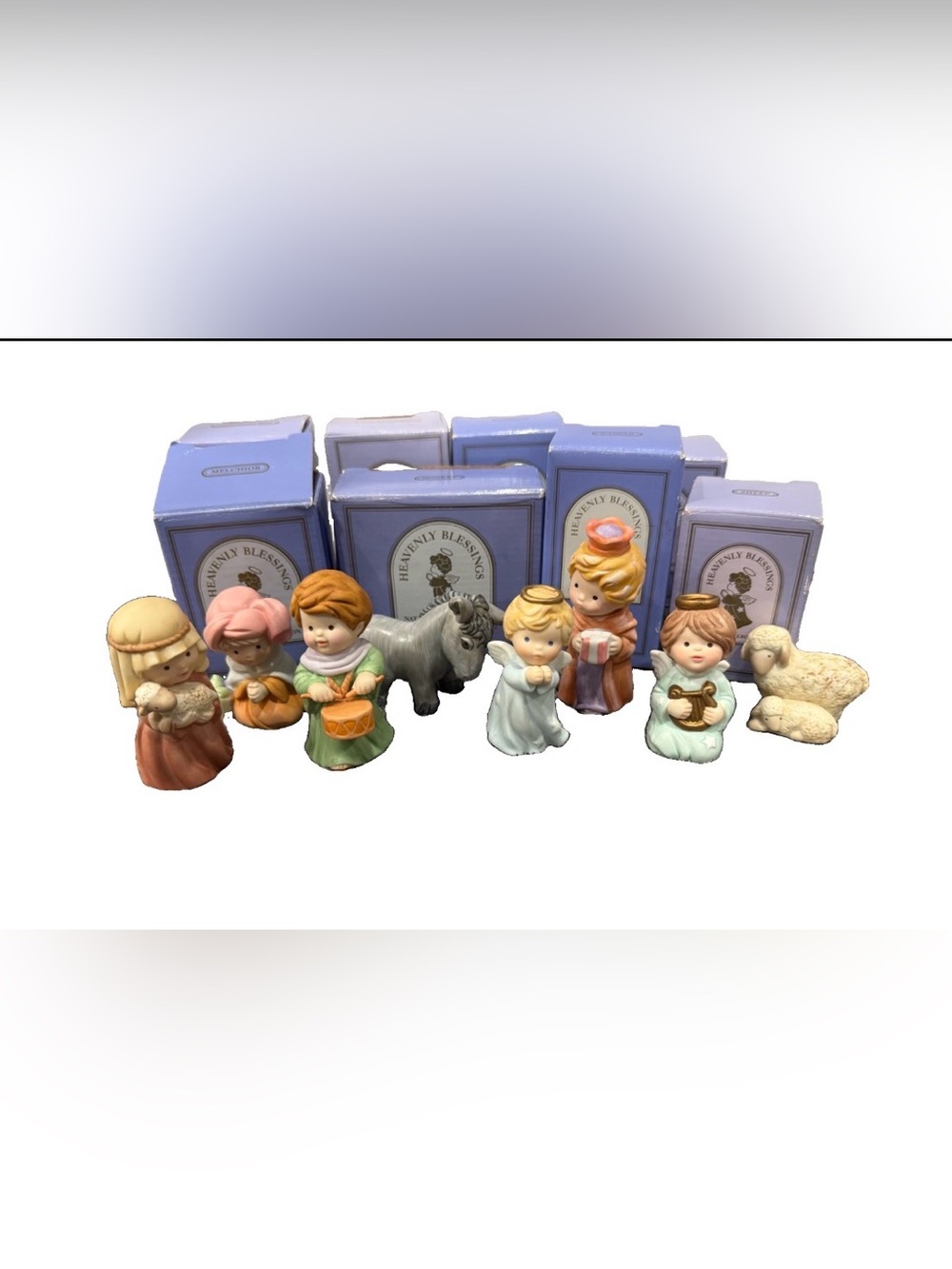 Vintage Avon Heavenly Blessings Nativity 8 Pc Figurine Set w/ Original Boxes